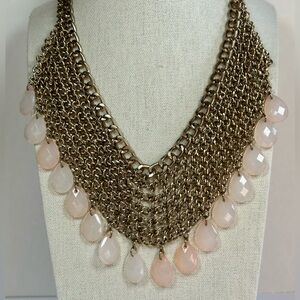Gold tone collar chain link pale rose pink faceted glass crystal drops Necklace